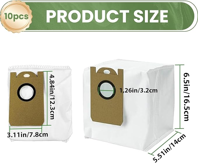 10 Pcs Dust Bgas for Laresar L6 Pro/AIRROBO T10+/Honiture Q6 Pro/iHome AutoVac Nova/Nova Pro/Luna Pro Robot Vacuum iHRVS1PRO-3BLK, Replacement 10 Vacuum Bags