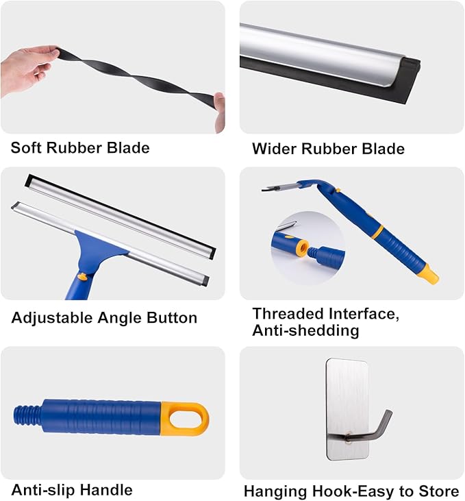 ITTAR 12 inch Rotatable Shower Squeegee for Glass Doors, Multi-Purpose Window Squeegee with Hook & Refill Rubber Blade, Bathroom Cleaner Tool for Shower Door Window Mirror Wall Car Windshield