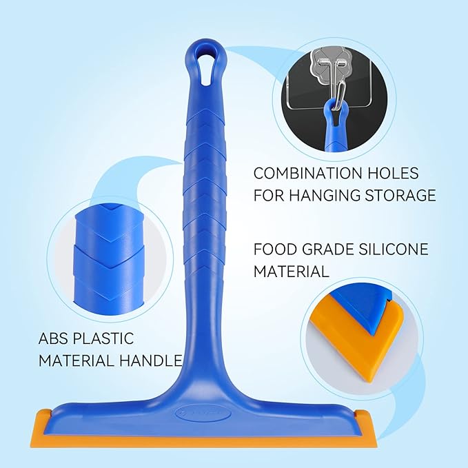 Shower Squeegee for Glass Doors, Bathroom Squeegee for Shower, Window Squeegee, Home Bathroom Silicone Cleaner Tool, Suitable for Bathroom, Kitchen, Tile, Mirror, Car Glass, by LTLUTU, 8in Blue