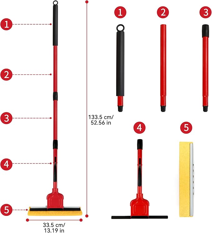 Cellulose Sponge Pop Up Sponge Mop with 2 Swop Roller Sponge mop Suitable for Wood, Ceramic Tiles and Other Flat Floors (1 Handle and 2 Heads)