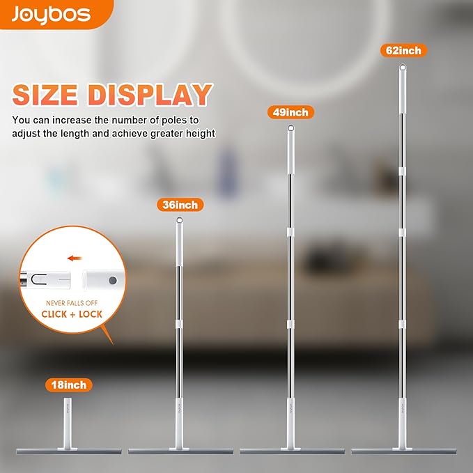 JOYBOS Rubber Floor Squeegee for Smooth Surface Concrete Floor, Tile Floor, Heavy Duty Garage Shower Floor Squeegee Broom for Removing Water, Commercial Scrubber Mop with Adjustable Long Handle (XL)