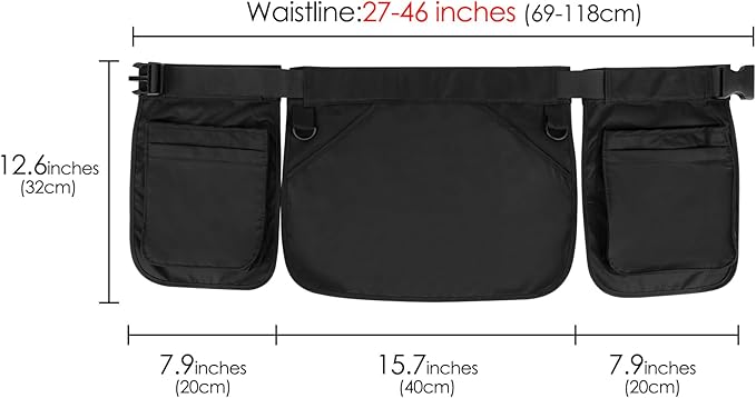 Waist Tool Apron with Detachable Pockets - Adjustable Utility Belt Pouch Bag, Heavy Duty Canvas Half Apron Organizer for Server, Garden, Dog Training, Hairstylist & Cleaning (Black)