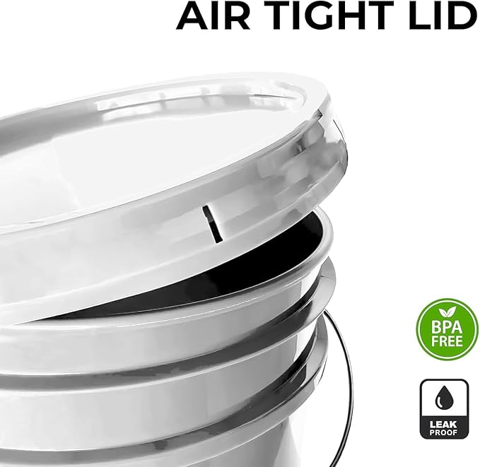 3.5-Gallon White Bucket Pail Container with Lid | Food Grade | Heavy-Duty Extra Durable | Metal Handles with Plastic Grip for Easy Carrying | Multi-Use | Easy Stack and Store | BPA Free