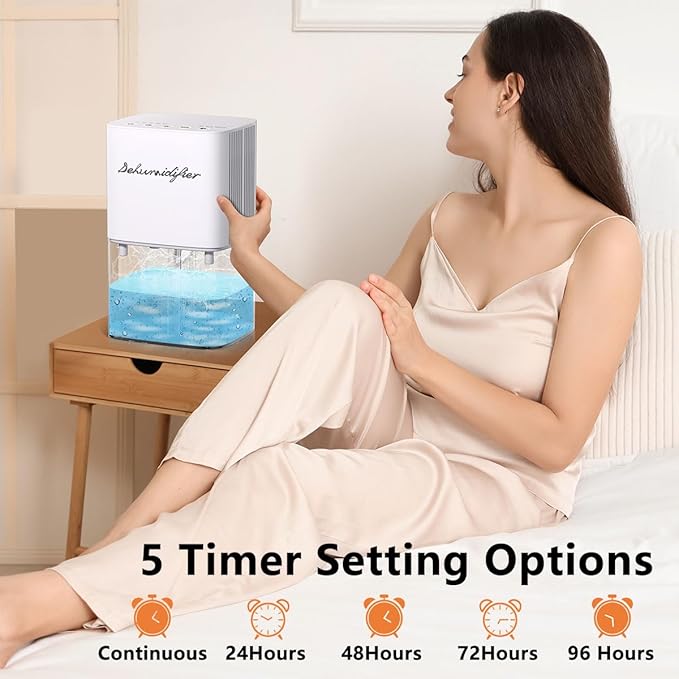 Dehumidifier 1800ML 63OZ Small Dehumidifier for Home 230 Ft² Safety Dehumidifiers Adjustable 10 Color Lights 5 Timers 3 Setting Modes Auto Shut Off Protection Low Noise For Bedroom Bathroom
