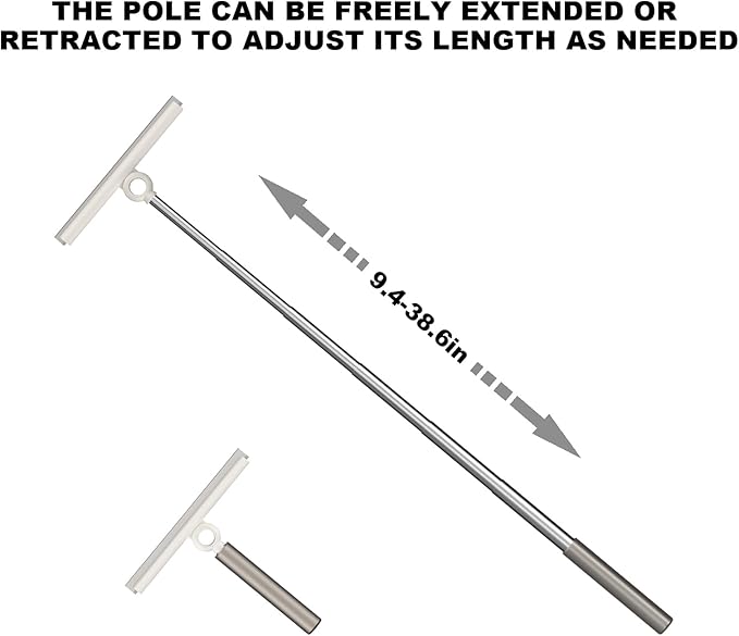 Extendable Shower Squeegee for Glass Doors, Shower Squeegee with 10-Inch Silicone Blade, Telescoping Handle for Windows and Shower Glass, Silver