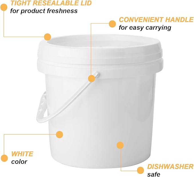Gerrii 10 Pack White Plastic Bucket with Handle and Lid Food Storage Bucket Containers All Purpose Pail for Multipurpose Paint Water Art Crafts Projects Garage Organization (White,1 Gallon)