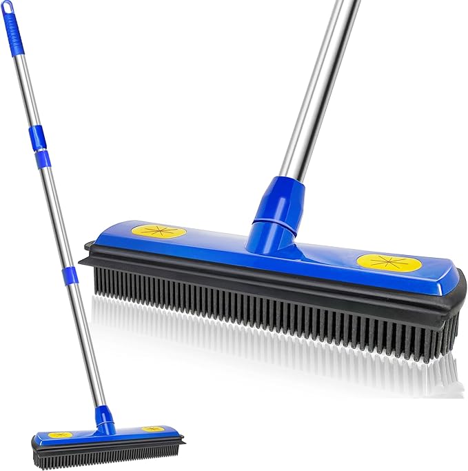 Pet Hair Removal Broom - with 58" Telescopic Handle Broom with Squeegee - Fur Hair Remover Tool for Carpet Rugs, Mats. Hardwood, Tile, Window