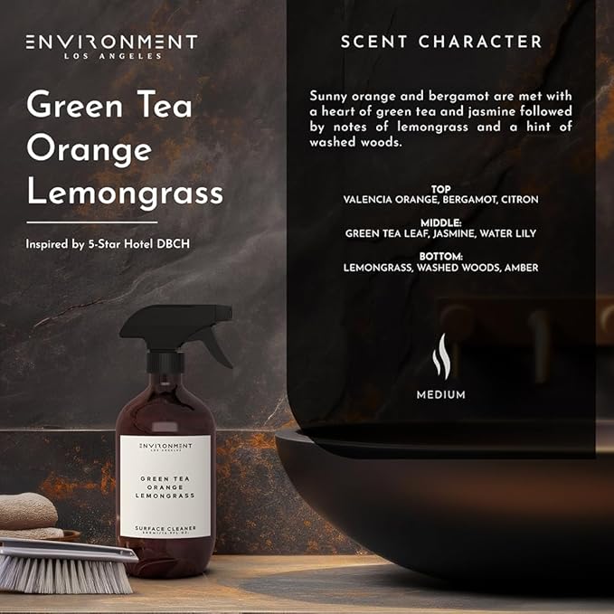 ENVIRONMENT Inspired by 5-Star Hotels DBCH Surface Cleaner, 16oz Luxury Surface Cleaner (Green Tea | Orange | Lemongrass) Home Essentials, Scented Cleaning Products, Vegan & Cruelty-Free