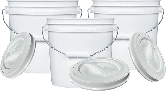 House Naturals 2 Gallon Food Grade, BPA Free, Made in USA Bucket with Screw On Lid (Pack of 3)