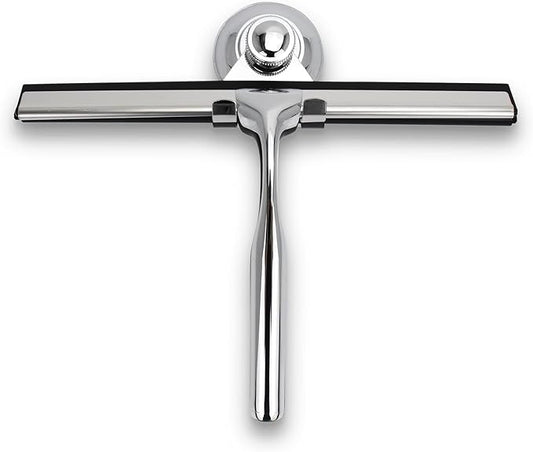 Squeegee for Shower Glass Door with Holder, 10" Silicone Blade, Stainless Steel Chrome Handle, for Kitchen Window, Bathroom Mirror & Car Glass Cleaning by Fab Glass and Mirror