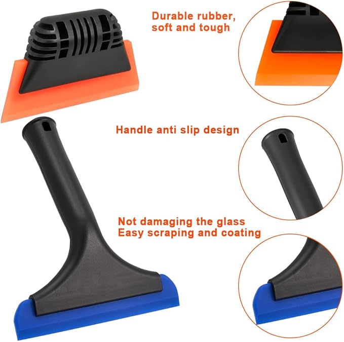 6" Small Silicone Squeegee 5-inch Handy Small Rubber Window Shower Squeegee Auto Water Blade for Car Windshield, Window, Mirror, Glass Door, Ice Snow Removal Scraper Tool (Blue and Orange)