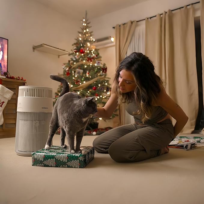 WiseSky Pet Air Purifier, 3-in-1 HEPA Filter for Cat Hair Dander Odor Dust, for Home Large Room, Up to 1644 ft², Smart App Control, 360° Air Intake, W-Cat, White