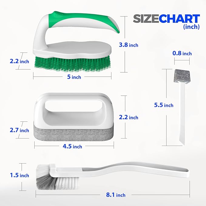Holikme 7 Pack Deep Cleaning Brush Set, Scrub Pads with Scraper Tip for Pool Walls, Bathroom, Grout, Floor, Tub, Shower and Kitchen Surface (Green)