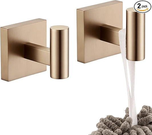 KOKOSIRI Robe Hooks for Bathrooms Towel Hook, Wall Mounted Coat Hooks Bathroom Hardware 2 Pack Champagne Bronze Stainless Steel B1013CPG-P2