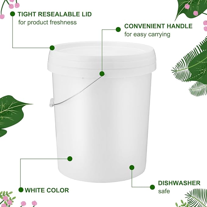Gerrii 10 Pack White Plastic Bucket with Handle and Lid Food Storage Bucket Containers All Purpose Pail for Multipurpose Paint Water Art Crafts Projects Garage Organization (White,2.6 Gallon)
