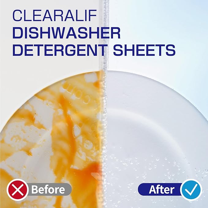CLEARALIF Dishwasher Detergent Sheets, Lemon Scent, Up To 160 Loads, Eco Dishwashing Soap Strips for in Dishwasher or Sink