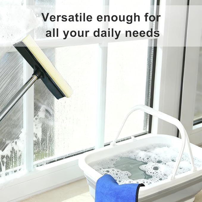 Window Cleaning Kit, Squeegee with Bucket for Windshield Cleaning, Bathroom, Shower Doors, Mirrors, Tiles, and Car Windows (Grey)