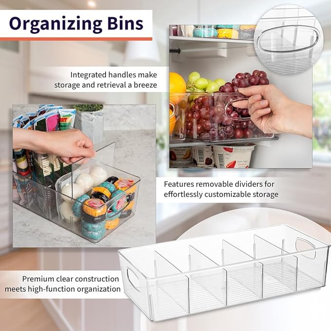 ClearSpace Plastic Pantry Organization and Storage Bins with Removable Dividers – XL Perfect Kitchen / Refrigerator/ Cabinet Organizers, 2 Pack