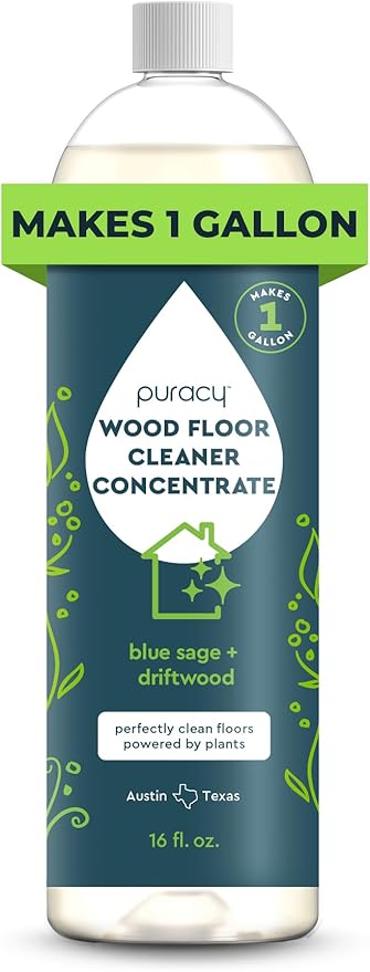 Puracy Wood Floor Cleaner Concentrate - pH Neutral Plant-Powered Hardwood Floor Cleaner - Residue-Free Non-Sticky Cleaning Solution As Seen on TikTok (Blue Sage & Driftwood, 16 fl oz)
