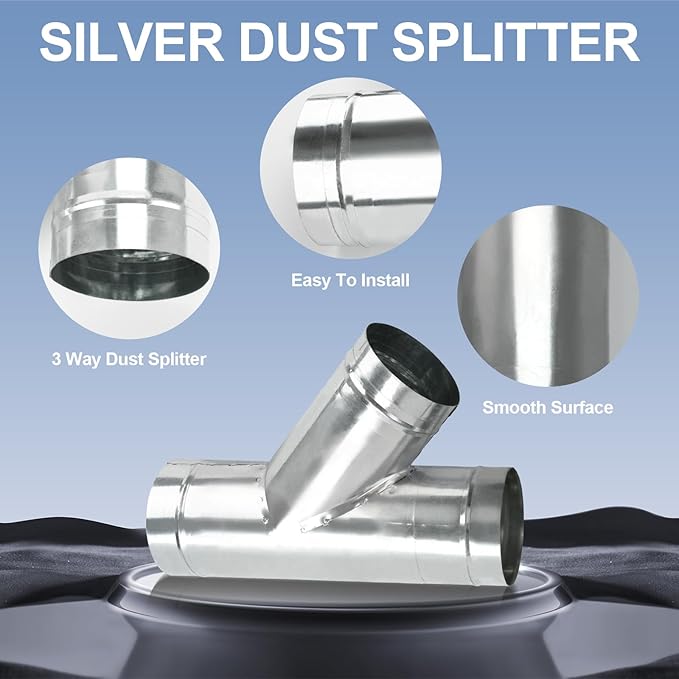 4 Inch Duct Splitter, 3 Way Duct Hose Connector 45 Degree Y Shaped Exhaust Fan Dryer Vent Hose Metal Bathroom Ventilation Vent Duct Splitter Tool (Silver)