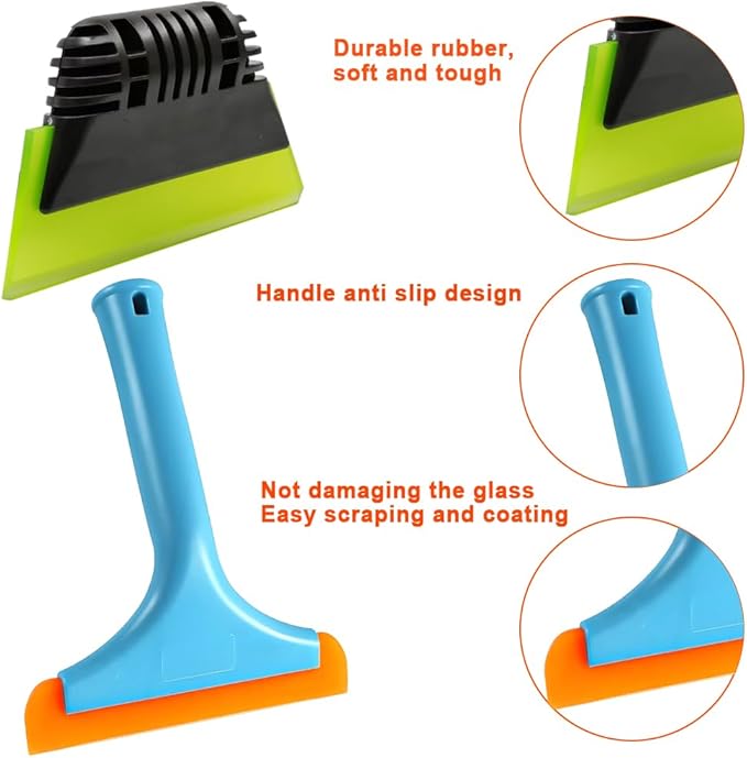 Window Tint Tool All-Purpose 6" Silicone Cleaning Squeegee 5 inch Handy Small Rubber Window Squeegee Auto Water Blade for Car Windshield, Window, Mirror, Glass Door,Shower(Green and Orange)
