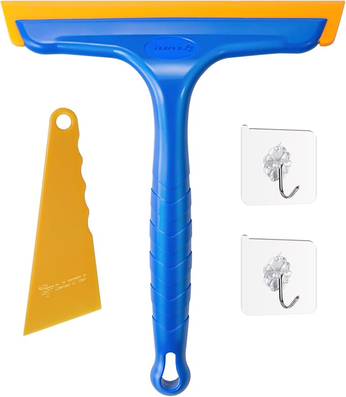 Shower Squeegee for Glass Doors, Bathroom Squeegee for Shower, Window Squeegee, Home Bathroom Silicone Cleaner Tool, Suitable for Bathroom, Kitchen, Tile, Mirror, Car Glass, by LTLUTU, 8in Blue