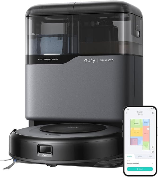 eufy Omni C20 Robot Vacuum and Mop Combo, All-in-One Station, Auto Mop Washing and Auto Drying for Hands-Free Cleaning, 7000 Pa Powerful Suction, Self Emptying, 3.35-Inch