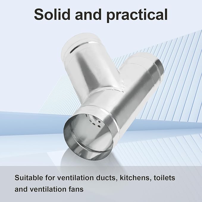 4 Inch Duct Splitter, 3 Way Duct Hose Connector 45 Degree Y Shaped Exhaust Fan Dryer Vent Hose Metal Bathroom Ventilation Vent Duct Splitter Tool (Silver)