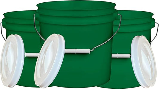 House Naturals 2 Gallon Purple Food Grade BPA Free Made in USA Bucket with Screw On Lid - Pack of 3 (Dark Green - White Lid)