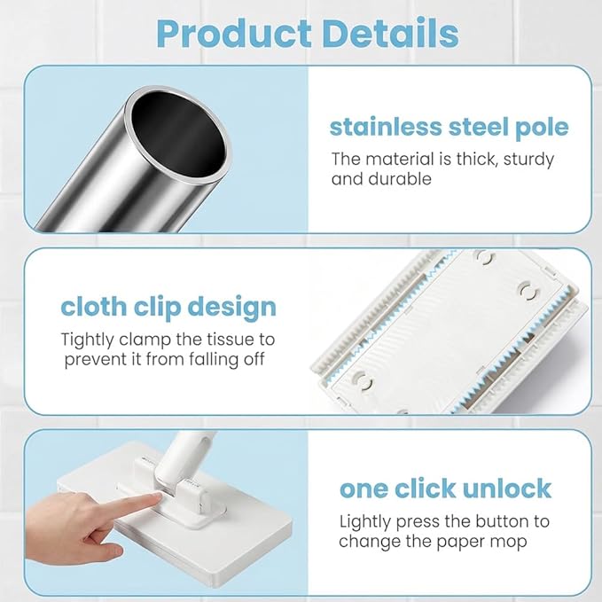 2026 Upgraded Snap Grip Mini Mop, Zero Touch Cloth Changing Mop with Automatic Push Pull Handle,360 Rotating Lazy Mops Wet Dry for Whole House Cleaning,Retractable Gap Dust Cleaner Flat Mops(5 Cloths)