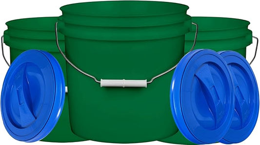 House Naturals 2 Gallon Purple Food Grade BPA Free Made in USA Bucket with Screw On Lid - Pack of 3 (Dark Green - Blue Lid)