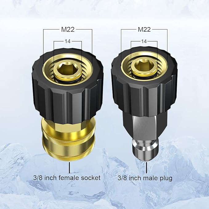 POHIR Pressure Washer Hose 50 ft with 3/8 Inch Quick Connect, Kink Resistant High Tensile Wire Braided,with 2 pcs M22 14mm Adapter Set, 4200 PSI Power Washer Hose