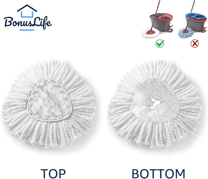 BonusLife 1 Pack Mop Refill and 1 Mop Head Base Part for O-Ceda EasyWrin Spin Mop Refill 1-Tank System Only Easy Cleaning Microfiber Replacement