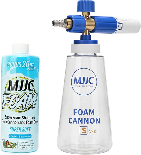 MJJC Foam Cannon S V3.0 (Thicker Snow Foam Technology) with 1/4 Inch Quick Connector for Pressure Washer & MJJC Foam Soap(20 fl oz) Kit