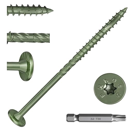 #14 Heavy-Duty Wood Screws, Star Drive Deck Screws, Rust Resistant Timber Screws for Timber/Log/Landscaping Wood (8 Inch,50Pcs,Green)