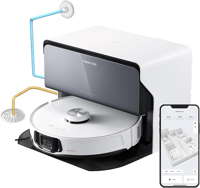 roborock S8 MaxV Ultra with Refill & Drainage System Robot Vacuum and Mop, Check Installation Space First, FlexiArm Design, Auto Mop Wash&Dry 10000Pa Suction, Obstacle Avoidance, 20mm Auto Mop Lifting