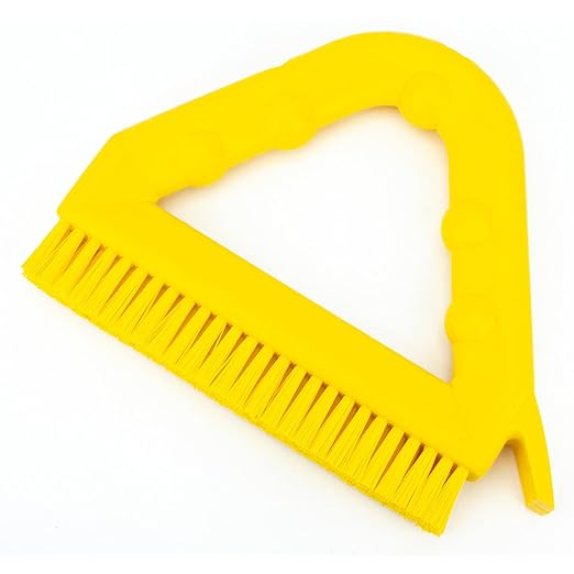 SPARTA Plastic Commercial Grout Brush, Triangle-Shaped Scrub Brush with Scraper and Two Threaded Holes for Attaching Handle (Sold Separately), 9 x 7 x 7 Inches, Yellow
