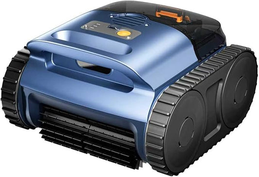 Cordless Robotic Pool Vacuum, Pool Cleaner with Track Drive & Sonar Navigation, 180W Brushless Motor, Wall & Waterline Climbing, 150-Min Runtime, for Inground Above-Ground 2150 Sq. Ft. (Light Blue)