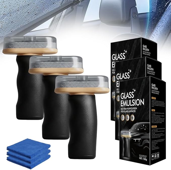 2026 New Handheld Glass Oil-Film Remover, Car Glass Oil Film Cleaner for Improved Visibility, Automotive Oil Film Cleaning Brush, Universal Glass Cleaning Wipe Board (3PCS)