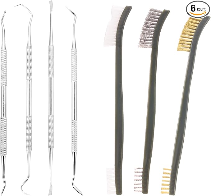 20 Pcs Gun Cleaning Brushes & Picks Kit Set Brass Steel Nylon Double Ended Gun Cleaning Brushes Stainless Steel Pick Set - Brass Steel Nylon Bristle Brushes