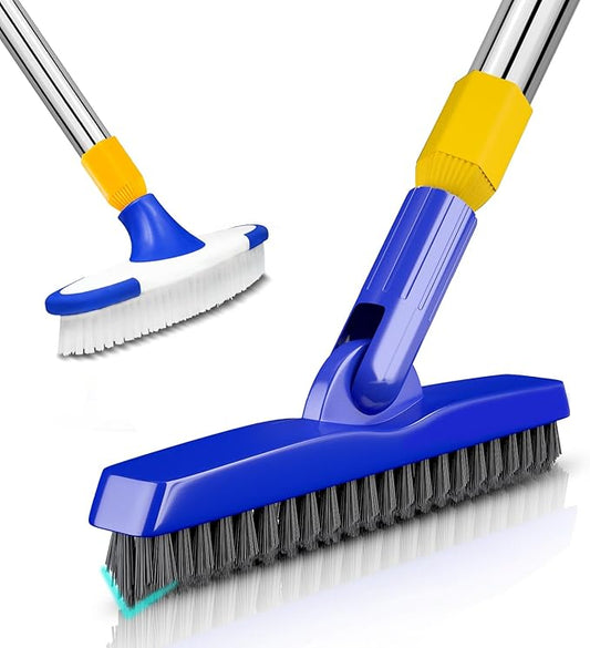 ITTAR Grout & Scrub Brush Combo, Floor Scrubber with Long Handle, Multi-Purpose Stiff Bristles Cleaning Brush Set for Tile, Grout, Deck, Kitchen, Shower Floor (2 Pcs)