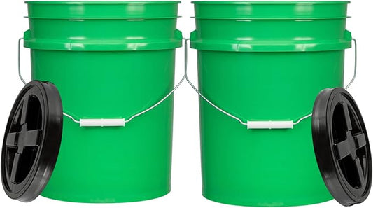 House Naturals 5 Gallon Buckets pails with Screw on Air Tight Lids - Food Grade - BPA Free -(Pack of 2) Made in USA pails