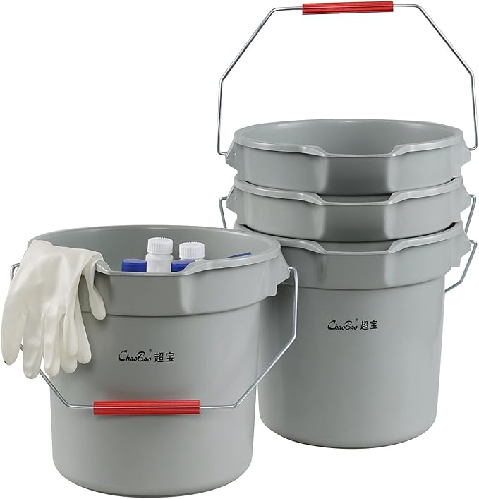 14 Quart Plastic Cleaning Bucket with Handle, 4 Packs Plastic Round Utility Pail, Grey