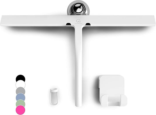 GÜTEWERK Shower Squeegee for Glass Doors, Silicone Window Squeegee, Bathroom and Glass Cleaning - White - 15 Inch