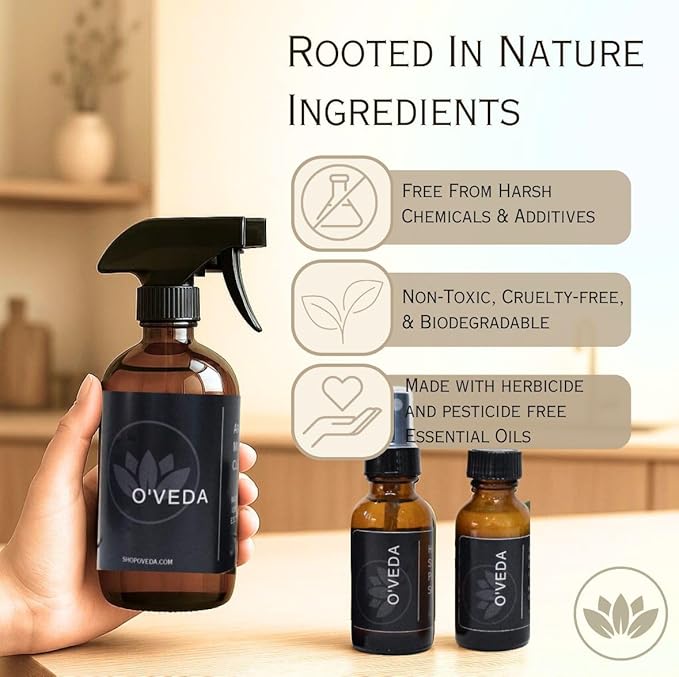 O'VEDA Starter Kit – Multi-Purpose Cleaning Bundle with 1 Concentrate & 1 Spritzer Refill Bottle (30ml each), 16oz Spray Bottle & Cleaning Cloth – All-Purpose Cleaner for Kitchen, Floors & More