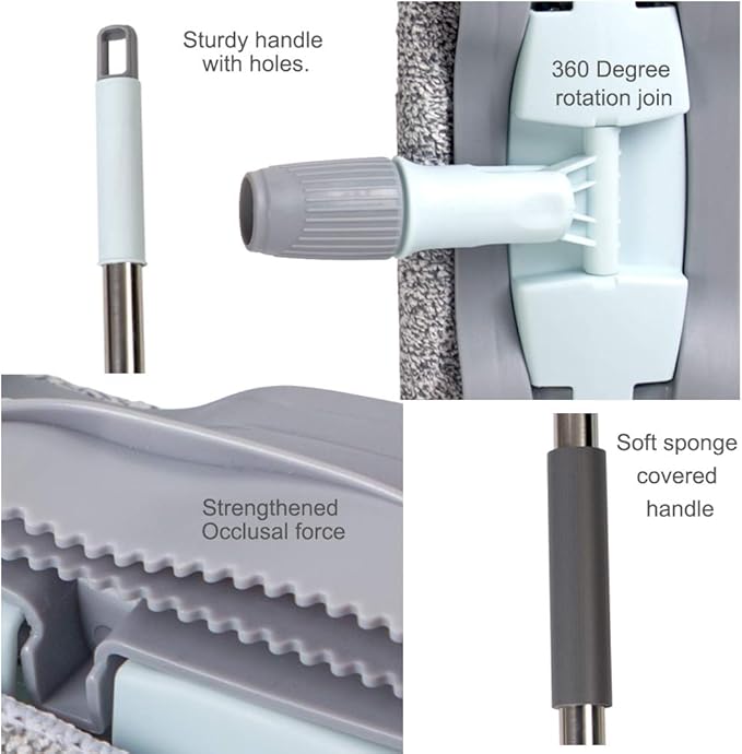 2-in-1 Microfiber Mop for Wet & Dry Use, 15-Inch with 4 Washable Pads, Adjustable Handle for Effortless Deep Cleaning and Floor Protection