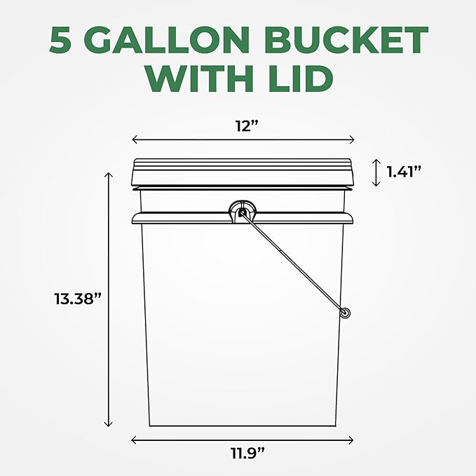 5-Gallon White Bucket Pail Container with Lid | Food Grade | Heavy-Duty Extra Durable | Metal Handles with Plastic Grip for Easy Carrying | Multi-Use | Easy Stack and Store | BPA Free - 3 Pack
