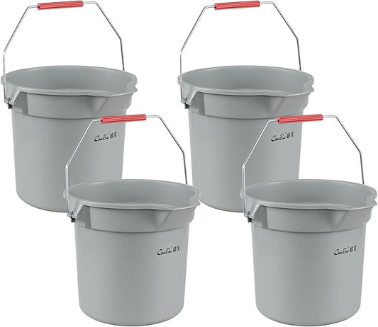 4 Pcs Plastic Commercial Pail with Handle for Cleaning, 14 Quart Sturdy Spout Pail Bucket, Gray