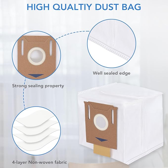 T8 Dust bags for Ecovacs Deebot Ozmo T8/ T8+/ T8 AIVI/ N8 Pro Plus/ N8 Pro/ DX93/ DDX96 Vacuum Cleaner - Fit for Yeedi K781+ Vacuum Bags/ 2.5L Auto-Empty Station Garbage Collection - 6 Pack