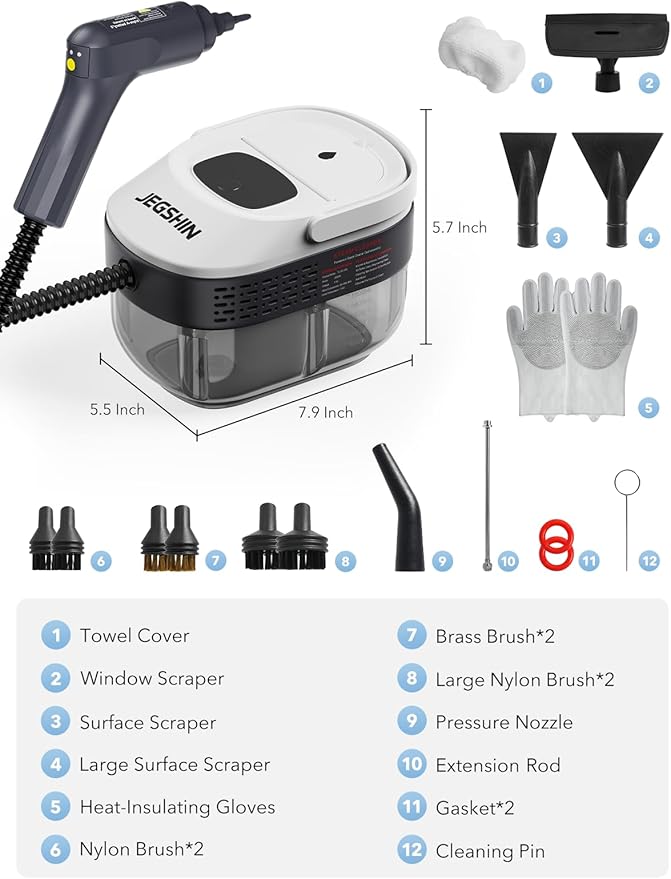 Steam Cleaner 3-Level Adjustable Steamer for Cleaning, 15s Heat-Up, 1.69 Quarts Tank, High Pressure Steamer with 17 pcs Accessories for Kitchen, Bathroom, Grout, Car, Grease, Floor